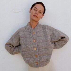 Wol Hide Quilted Box Bomber in Heather